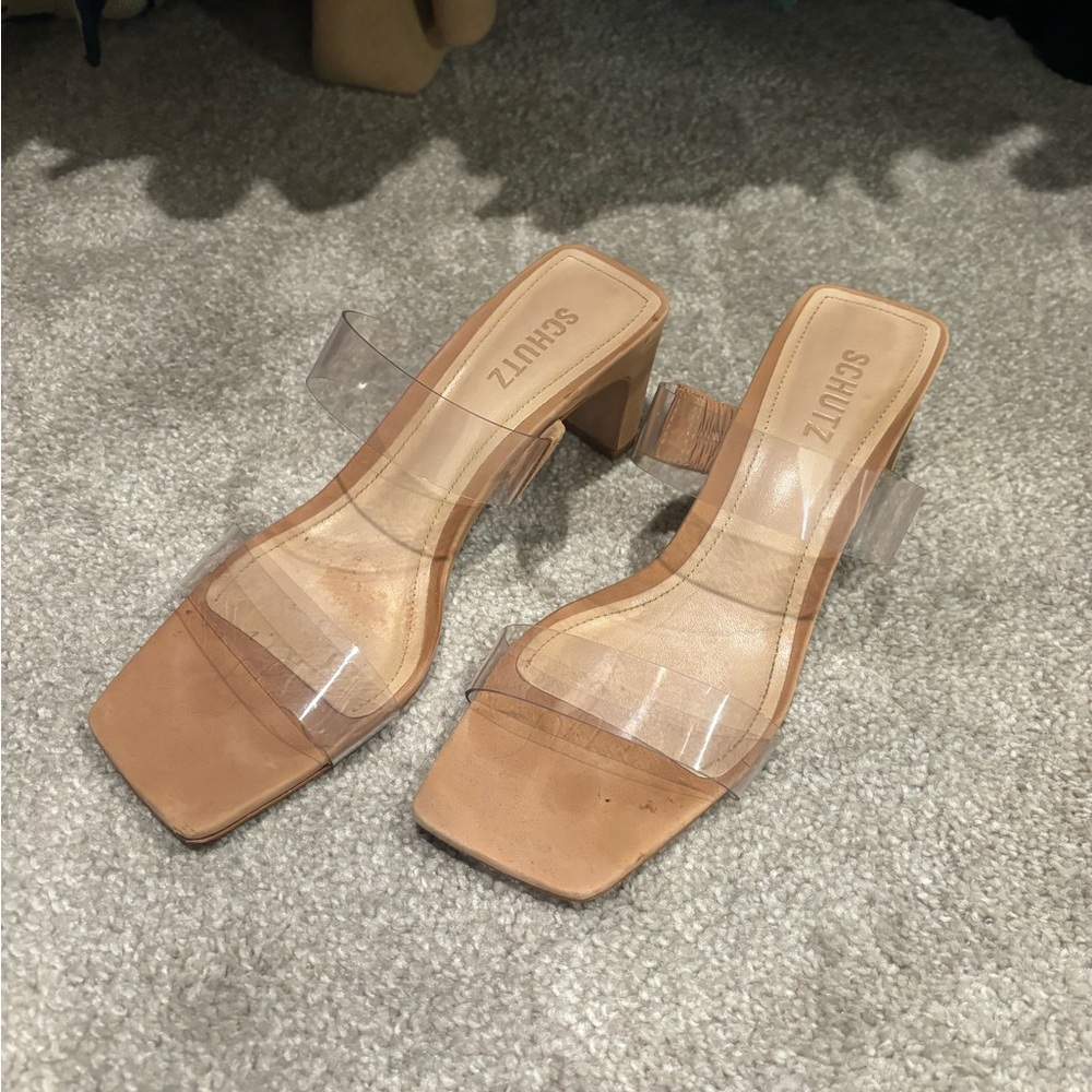 SCHUTZ Arielle Tan Clear Block Heel Sandals